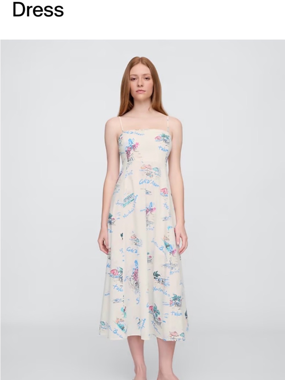 Spaghetti Strap Floral Print Midi Dress in Cream